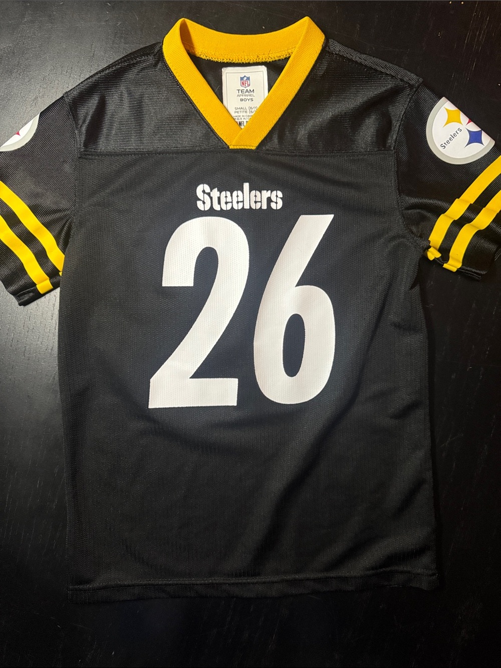 NFL Pittsburg Steelers Boys Black and Gold V‑Neck Team Jersey